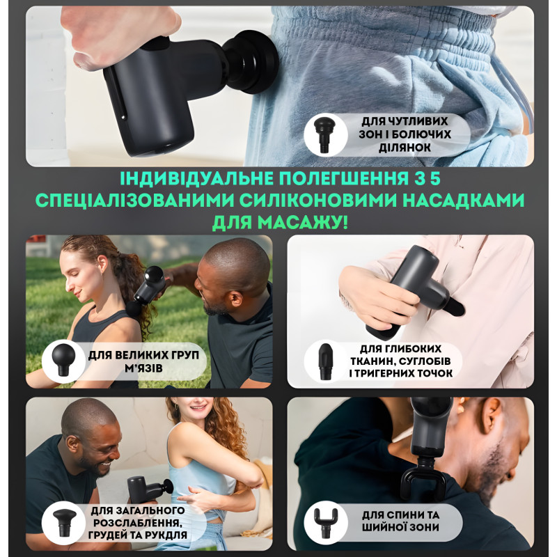 Перкусійний масажер пістолет Zabobon CM20F – Масажер для м’язів, спини та шиї