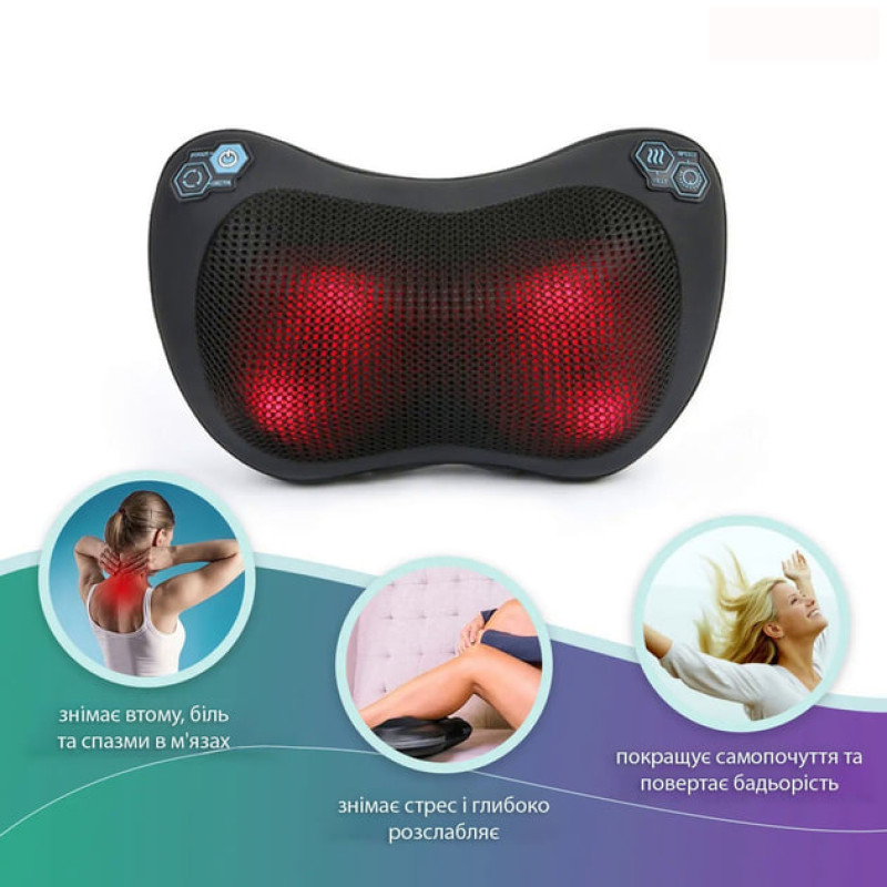 Масажна подушка Zabobon ZM-P002 — роликова подушка Шиацу з підігрівом для шиї та спини