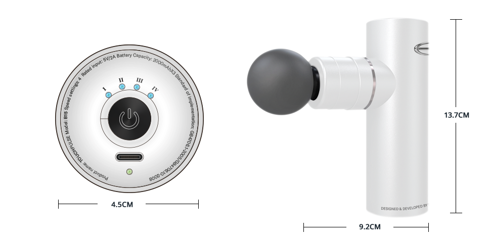 TouchPulse перкусійний масажер – габарити